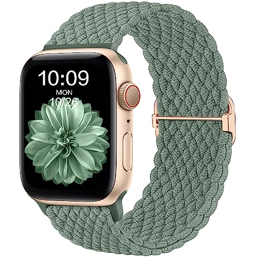 CeMiKa Geflochtenes Armband Kompatibel mit Apple Watch Armband 41mm 40mm 38mm für Damen Herren, Elastisches Solo Loop Nylon Armband für iWatch Series 9 8 7 6 5 4 3 2 1 SE Ultra 2, Grün von CeMiKa