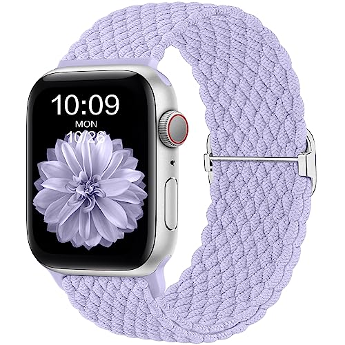 CeMiKa Geflochtenes Armband Kompatibel mit Apple Watch Armband 41mm 40mm 38mm für Damen Herren, Elastisches Solo Loop Nylon Armband für iWatch Series 9 8 7 6 5 4 3 2 1 SE Ultra 2, Lavendel von CeMiKa