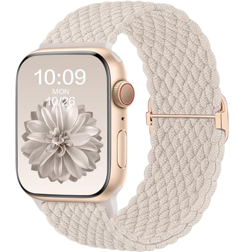 CeMiKa Geflochtenes Armband Kompatibel mit Apple Watch Armband 45mm 44mm 42mm 49mm für Damen Herren, Elastisches Solo Loop Nylon Armband für iWatch Series 9 8 7 6 5 4 3 2 1 SE Ultra 2, Polarstern von CeMiKa