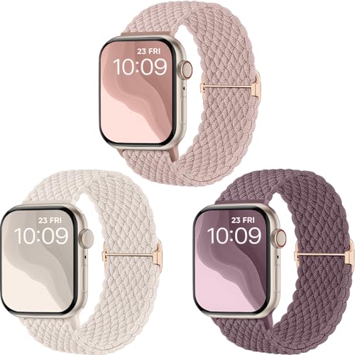 CeMiKa Geflochtenes Armband kompatibel mit Apple Watch Armband 38mm 40mm 41mm, Stoff Elastisches Sport Solo Loop Nylon Band für iWatch Series 9 8 7 6 5 4 3 SE Ultra 2 1,Herren Damen, 3 Stück von CeMiKa