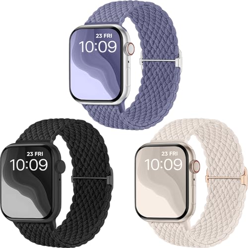 CeMiKa Geflochtenes Armband kompatibel mit Apple Watch Armband 38mm 40mm 41mm, Stoff Elastisches Sport Solo Loop Nylon Band für iWatch Series 9 8 7 6 5 4 3 SE Ultra 2 1,Herren Damen, 3 Stück von CeMiKa