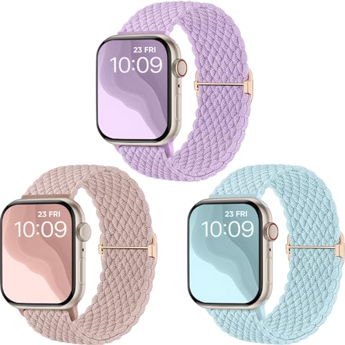 CeMiKa Geflochtenes Armband kompatibel mit Apple Watch Armband 44mm 45mm 49mm 42mm, Stoff Elastisches Sport Solo Loop Nylon Band für iWatch Series 9 8 7 6 5 4 3 SE Ultra 2 1,Herren Damen, 3 Stück von CeMiKa