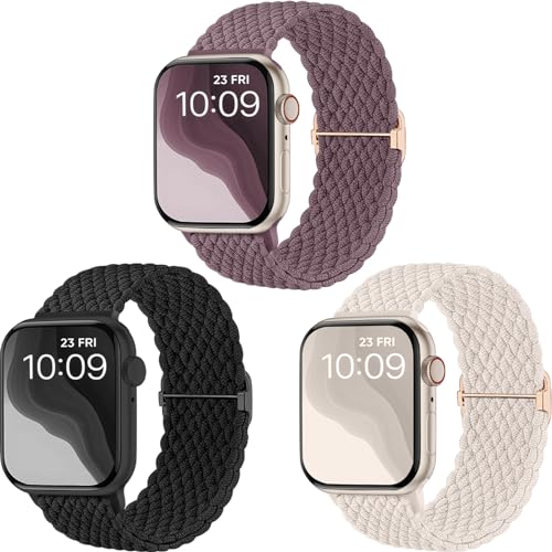 CeMiKa Geflochtenes Armband kompatibel mit Apple Watch Armband 49mm 44mm 45mm 42mm, Stoff Elastisches Sport Solo Loop Nylon Band für iWatch Series 9 8 7 6 5 4 3 SE Ultra 2 1,Herren Damen, 3 Stück von CeMiKa