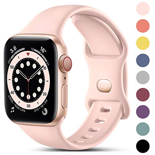 CeMiKa Kompatibel mit Apple Watch Armband 38mm 40mm 41mm, Ersatz Silikon Sport Armbänder Kompatibel mit iWatch Armband Series 9 8 7 6 5 4 3 2 1 SE, 38mm/40mm/41mm-S/M, Rosa von CeMiKa