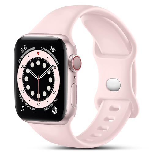 CeMiKa Kompatibel mit Apple Watch Armband 41mm 40mm 38mm, Ersatz Silikon Sport Armbänder Kompatibel mit iWatch Armband Series 9 8 7 6 5 4 3 2 1 SE, 38mm/40mm/41mm-S/M, Hellrosa von CeMiKa