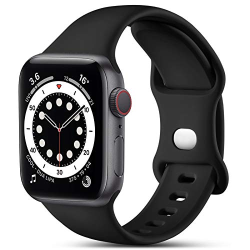 CeMiKa Kompatibel mit Apple Watch Armband 44mm 42mm 45mm 49mm, Ersatz Silikon Sport Armbänder Kompatibel mit iWatch Armband Series 9 8 7 6 5 4 3 2 1 SE, 42mm/44mm/45mm/49mm-S/M, Schwarz von CeMiKa