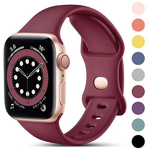 CeMiKa Kompatibel mit Apple Watch Armband 45mm 44mm 42mm 49mm, Ersatz Armband aus Silikon Sport Armbänder Kompatibel mit iWatch Armband Series 9 8 7 6 5 4 3 2 1 SE, 42mm/44mm/45mm/49mm-S/M, Weinrot von CeMiKa