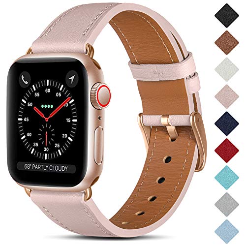 CeMiKa Leder Armband Kompatibel mit Apple Watch Armband 38mm 40mm 41mm 42mm 44mm 45mm 49mm, Lederband Ersatzarmband für iWatch Series 9 8 7 6 5 4 3 2 1 SE, 38mm/40mm/41mm, Rosa/Roségold von CeMiKa