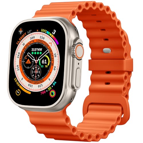 CeMiKa Ocean Armband Kompatibel mit Apple Watch Armband 49mm 45mm 44mm 42mm 46mm, Verbessertes Weiches Loop Armband mit Schnalle Designed for iWatch Ultra 2 Ultra Series 10 9 8 7 6 5 4 3 2 1, Orange von CeMiKa