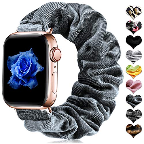 CeMiKa Scrunchie Elastische Armband Kompatibel mit Apple Watch Armband 41mm 42mm 44mm 45mm, Armband Kompatibel mit Apple Watch SE/Ultra/Ultra 2/iWatch Series 9 8 7 6 5 4 3 2 1, 42mm/44mm/45mm-M/L Grau von CeMiKa