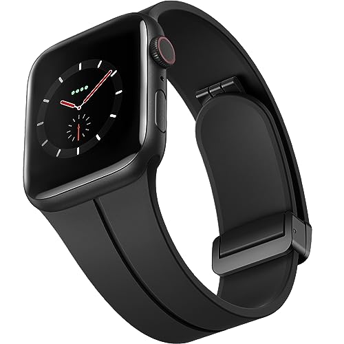 CeMiKa Silikon Magnetisch Armbänder Kompatibel mit Apple Watch Armband 40mm 38mm 41mm, Magnetverschluss Ersatzbänder für Apple Watch Ultra/iWatch Serie 9 8 7 6 5 4 3 2 1 SE, Damen Herren, Schwarz von CeMiKa