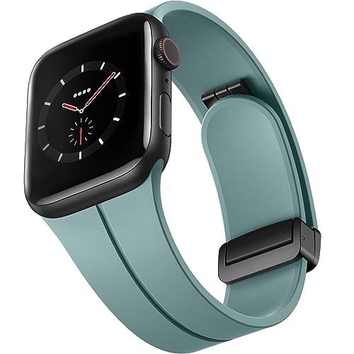 CeMiKa Silikon Magnetisch Armband Kompatibel mit Apple Watch Armband 45mm 49mm 44mm 42mm, Magnetverschluss Ersatzbänder für Apple Watch Ultra/iWatch Serie 9 8 7 6 5 4 3 2 1 SE, Herren Damen, Grün von CeMiKa