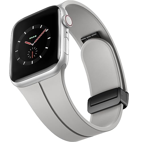 CeMiKa Silikon Magnetisch Armband Kompatibel mit Apple Watch Armband 49mm 44mm 45mm 42mm, Magnetverschluss Ersatzbänder für Apple Watch Ultra/iWatch Serie 9 8 7 6 5 4 3 2 1 SE, Herren Damen, Grau von CeMiKa