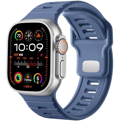 CeMiKa Sport Armband Kompatibel mit Apple Watch Ultra 2/Ultra Armband 44mm 49mm 45mm 42mm Herren, 26mm Verstellbare Silikon Sport Loop Ersatzbänder für iWatch Series 9 8 7 SE 6 5 4 3 2 1, Blau Grau von CeMiKa