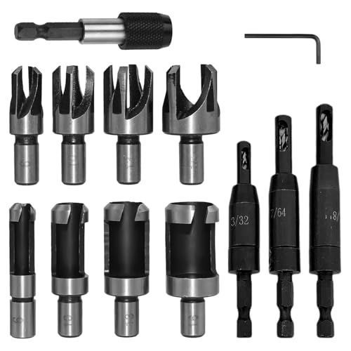 Selbstzentrierende Bohrer 1/8 Zoll, 3/32 Zoll, 7/64 Zoll, Scharnierbohrer Set, mit Verbindungsstange + Korkenzieher + Schraubenschlüssel, 1/4-Sechskantschaft, für Auffinden des Bohrzentrums (Schwarz) Selbstzentrierende Bohrer 1/8 Zoll, 3/32 Zoll, 7/64 Zoll, Scharnierbohrer Set, mit Verbindungsstange + Korkenzieher + Schraubenschlüssel, 1/4-Sechskantschaft, für Auffinden des Bohrzentrums (Schwarz) von CeTsronixoC
