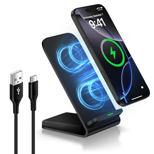 15W Wireless Charger Stand, Schnelles Kabelloses Ladegerät Handy Ständer, Induktive Ladestation Wireless Charger für Samsung Galaxy S25+/S24 Ultra/S23 FE/S22 Plus/S21/S20/iPhone 16 Pro Max/15/14/13/12 von CebKit