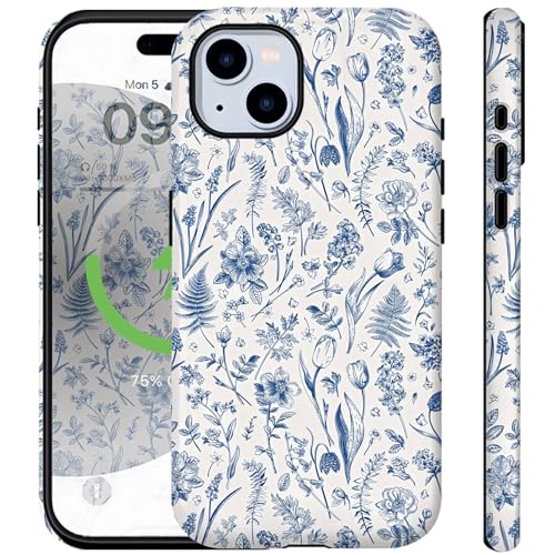 Ceckooty Schutzhülle für iPhone 15 Plus, Vintage-Stil, blaue Blumen, Blumen, niedliches äthetisches Design für Frauen und Mädchen, kompatibel mit Magsafe, Rugge, 2-in-1-Schicht, stoßfest, kratzfest Ceckooty Schutzhülle für iPhone 15 Plus, Vintage-Stil, blaue Blumen, Blumen, niedliches äthetisches Design für Frauen und Mädchen, kompatibel mit Magsafe, Rugge, 2-in-1-Schicht, stoßfest, kratzfest von Ceckooty
