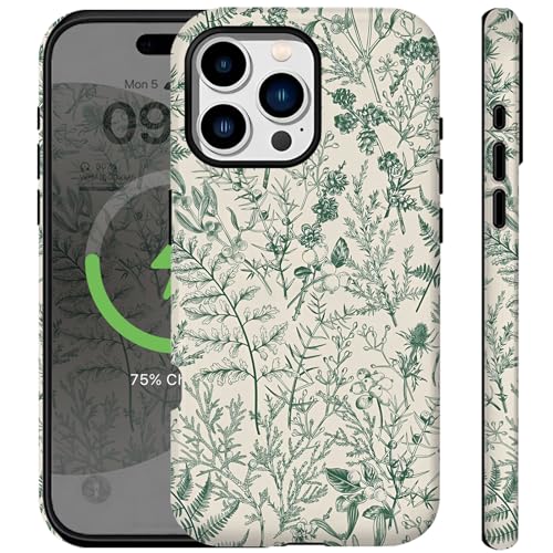 Ceckooty Schutzhülle für iPhone 15 Pro Max, Vintage, grüne Blumen, Blumen, Blätter, niedlich, äthetisch, elegantes Boho-Design, für Damen und Mädchen, kompatibel mit Magsafe, robust, stoßfest Ceckooty Schutzhülle für iPhone 15 Pro Max, Vintage, grüne Blumen, Blumen, Blätter, niedlich, äthetisch, elegantes Boho-Design, für Damen und Mädchen, kompatibel mit Magsafe, robust, stoßfest von Ceckooty