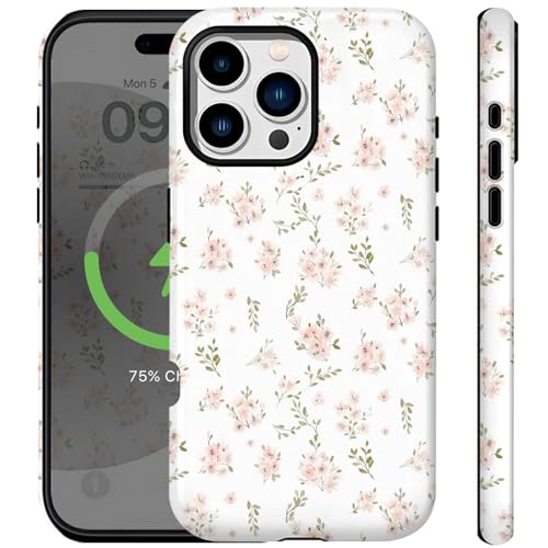 Ceckooty Schutzhülle für iPhone 16 Pro, kompatibel mit iPhone 16 Pro, süßes äthetisches Blumen-Design, kompatibel mit Magsafe, weiß-rosa Blumen, mädchenhafte, stoßfest, kratzfest, für iPhone 16 Pro Ceckooty Schutzhülle für iPhone 16 Pro, kompatibel mit iPhone 16 Pro, süßes äthetisches Blumen-Design, kompatibel mit Magsafe, weiß-rosa Blumen, mädchenhafte, stoßfest, kratzfest, für iPhone 16 Pro von Ceckooty
