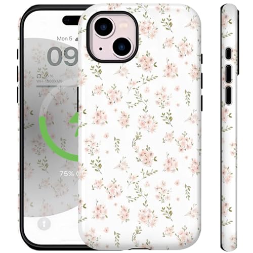 Schutzhülle für iPhone 15 Plus, kompatibel mit iPhone 15 Plus, süßes äthetisches Blumen-Design, kompatibel mit Magsafe, weiß-rosa Blumen, mädchenhaft, stoßfest, kratzfest, für iPhone 15 Plus Schutzhülle für iPhone 15 Plus, kompatibel mit iPhone 15 Plus, süßes äthetisches Blumen-Design, kompatibel mit Magsafe, weiß-rosa Blumen, mädchenhaft, stoßfest, kratzfest, für iPhone 15 Plus von Ceckooty