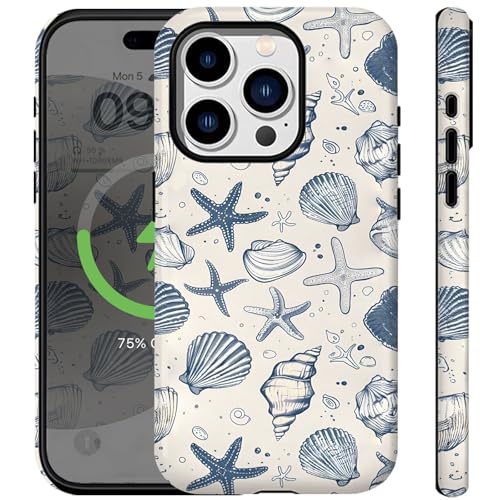 Schutzhülle für iPhone 15 Pro Max, kompatibel mit iPhone 15 Pro Max, Vintage-Stil, blaue Muscheln, niedliches Vintage-Retro-Ozean-Strand-Design für Frauen und Mädchen, stoßfest, kratzfest, für iPhone Schutzhülle für iPhone 15 Pro Max, kompatibel mit iPhone 15 Pro Max, Vintage-Stil, blaue Muscheln, niedliches Vintage-Retro-Ozean-Strand-Design für Frauen und Mädchen, stoßfest, kratzfest, für iPhone von Ceckooty