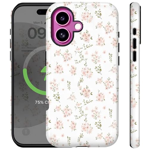 Schutzhülle für iPhone 16 Plus, kompatibel mit iPhone 16 Plus, süßes äthetisches Blumen-Design, kompatibel mit Magsafe, weiß-rosa Blumen, mädchenhaft, stoßfest, kratzfest, für iPhone 16 Plus Schutzhülle für iPhone 16 Plus, kompatibel mit iPhone 16 Plus, süßes äthetisches Blumen-Design, kompatibel mit Magsafe, weiß-rosa Blumen, mädchenhaft, stoßfest, kratzfest, für iPhone 16 Plus von Ceckooty