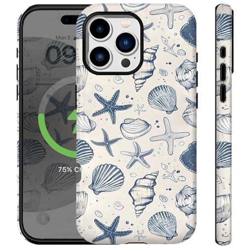 Schutzhülle für iPhone 16 Pro Max, kompatibel mit iPhone 16 Pro Max, Vintage-Stil, blaue Muscheln, niedliches Vintage-Retro-Ozean-Strand-Design für Frauen und Mädchen, stoßfest, kratzfest, für iPhone Schutzhülle für iPhone 16 Pro Max, kompatibel mit iPhone 16 Pro Max, Vintage-Stil, blaue Muscheln, niedliches Vintage-Retro-Ozean-Strand-Design für Frauen und Mädchen, stoßfest, kratzfest, für iPhone von Ceckooty