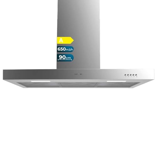 Cecotec Bolero Flux TM 906500 Edelstahl A Dunstabzugshaube, 90 cm, Motor 165 W, dekorativ mit Edelstahl-Finish, Saugleistung 650 m³/h, mechanische Steuerung, 3 Leistungsstufen, Licht und Kohlefilter Cecotec Bolero Flux TM 906500 Edelstahl A Dunstabzugshaube, 90 cm, Motor 165 W, dekorativ mit Edelstahl-Finish, Saugleistung 650 m³/h, mechanische Steuerung, 3 Leistungsstufen, Licht und Kohlefilter von Cecotec