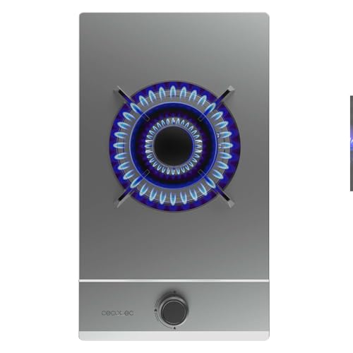 Cecotec Butan- und Erdgas-Kochfeld 1 Flamme Bolero Squad G 1200S Inox. 3500W, Edelstahl, Einzelne Gusseisenroste, WOK-Brenner mit Dreifachkrone, Elektrische Zündung, Sicherheitssystem von Cecotec