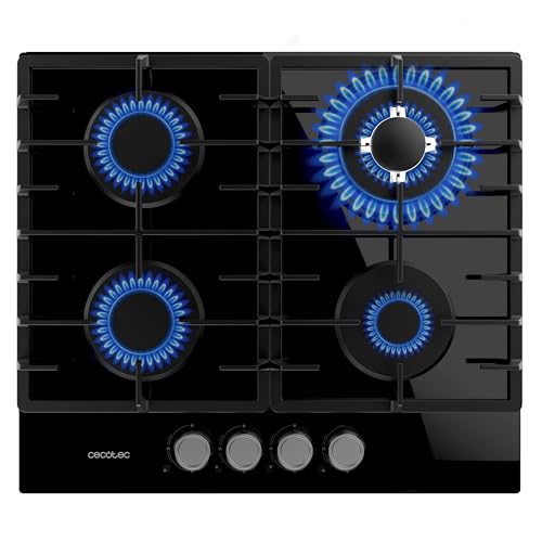 Cecotec Gasherd Bolero Squad G 4200F Glass Black, 8000W, 4 Brenner, schwarzes Glas, Gusseisenroste, Triple-Crown WOK-Brenner, elektrische Zündung, Sicherheitsventilsystem von Cecotec