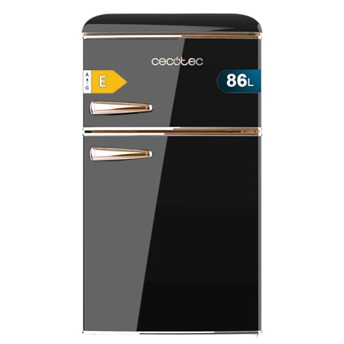 Cecotec Kleiner Kühlschrank 2-türiger Kühlschrank - Retro 86L Bolero CoolMarket 2D Origin 86 Black E. 89,3cm Höhe und 48,7cm Breite, Energieklasse E, Eisfach, Innenbeleuchtung und Chromgriff, Schwarz von Cecotec