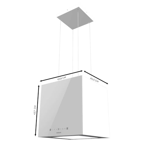 Cecotec Quadratische Insel-Dunstabzugshaube 44 cm Bolero Flux Cct 448000 Glass White A++. Weiße Glasoptik, Saugleistung 800 m³/h, 210-W-Motor, 3 Leistungsstufen, Kohlefilter Cecotec Quadratische Insel-Dunstabzugshaube 44 cm Bolero Flux Cct 448000 Glass White A++. Weiße Glasoptik, Saugleistung 800 m³/h, 210-W-Motor, 3 Leistungsstufen, Kohlefilter von Cecotec