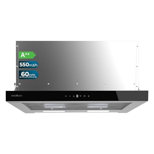 Cecotec Teleskop-Dunstabzugshaube, 60 cm Flux TLT 605500 Glass Black A++. Motor 70W, Niedriger Energieverbrauch, Front aus weißem Glas, Absaugung 550m³/h, Touch- und Gestensteuerung, Aktivkohlefilter. Cecotec Teleskop-Dunstabzugshaube, 60 cm Flux TLT 605500 Glass Black A++. Motor 70W, Niedriger Energieverbrauch, Front aus weißem Glas, Absaugung 550m³/h, Touch- und Gestensteuerung, Aktivkohlefilter. von Cecotec