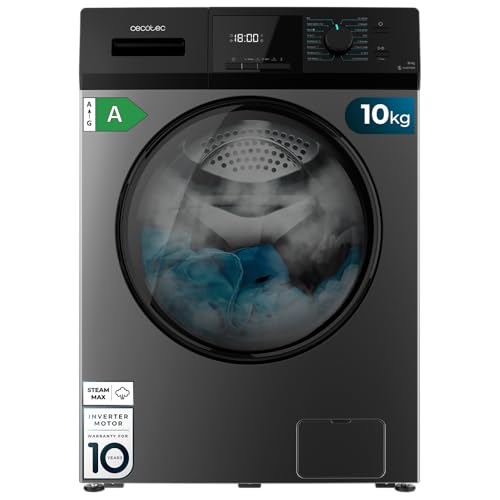 Cecotec Waschmaschine 10 kg Frontlader Bolero Dresscode 10410 Inverter Steel A. 1950W, 1400 U/min einstellbar, 16 Programme, Inverter Plus Motor, Niedriger Verbrauch, Dampf, Kleidung sterilisieren von Cecotec