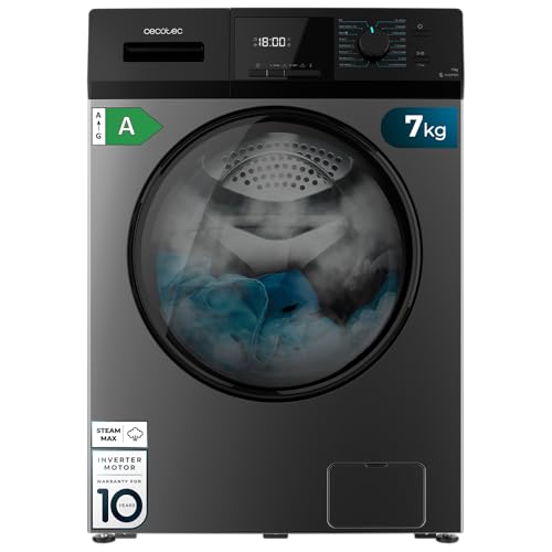 Cecotec Waschmaschine 7 kg Frontlader Bolero Dresscode 7410 Inverter Steel A. 1850W, 1200 U/min einstellbar, 16 Programme, Inverter Plus Motor, Niedriger Verbrauch, Dampf, Kleidung sterilisieren von Cecotec