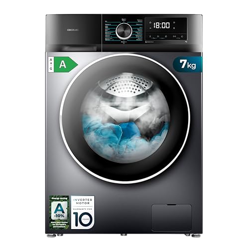 Cecotec Waschmaschine 7 kg Frontlader Bolero Dresscode 7500 Inverter Steel A, Klasse A, 1400 U/min, Programmierbare Umdrehungen, 16 Programme, Steam Max, Allergy Care, Display. von Cecotec