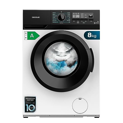 Cecotec Waschmaschine 8 kg Frontlader Bolero Dresscode 8300 Inverter Max A, 1400 U/min, Klasse A, 15 Programme, Inverter Plus Motor, Niedriger Verbrauch, Steam Max, Bedienfeld mit LED-Display. von Cecotec