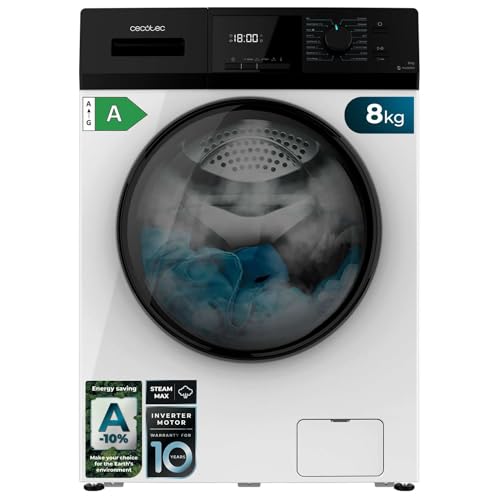 Cecotec Waschmaschine 8 kg Frontlader Bolero Dresscode 8410 Inverter A. 1900W, 1400 U/min einstellbar, 16 Programme, Inverter Plus Motor, Niedriger Verbrauch, Dampf, Kleidung sterilisieren von Cecotec