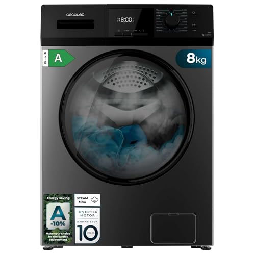 Cecotec Waschmaschine 8 kg Frontlader Bolero Dresscode 8410 Inverter Steel A. 1900W, 1400 U/min einstellbar, 16 Programme, Inverter Plus Motor, Niedriger Verbrauch, Dampf, Kleidung sterilisieren von Cecotec