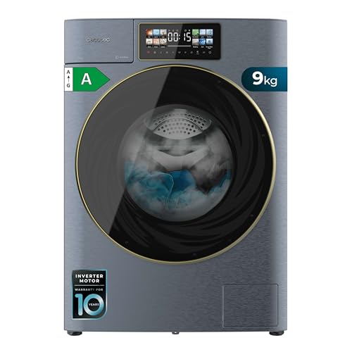 Cecotec Waschmaschine 9 kg Frontlader Autodosis Bolero DressCode 9950 Autodose Inverter 3D Ice Blue A. Blau-Finish, 1400 U/min, Core Matrix Screen, XXL-Tür, Innenbeleuchtung von Cecotec