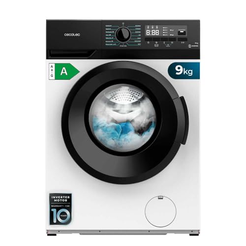 Cecotec Waschmaschine 9 kg Frontlader Bolero Dresscode 9300 Inverter Max A. 1950 W, 1400 U/min, 15 Programme, Inverter Plus Motor, Niedriger Verbrauch, SteamMax, Bedienfeld mit LED-Display. von Cecotec