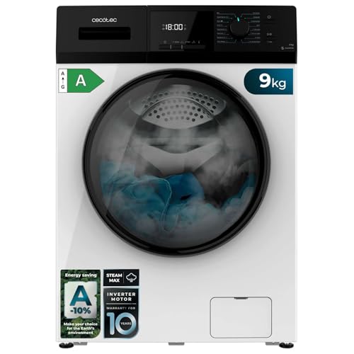 Cecotec Waschmaschine 9 kg Frontlader Bolero Dresscode 9410 Inverter A. 1900W, 1400 U/min einstellbar, 16 Programme, Inverter Plus Motor, Niedriger Verbrauch, Dampf, Kleidung sterilisieren von Cecotec