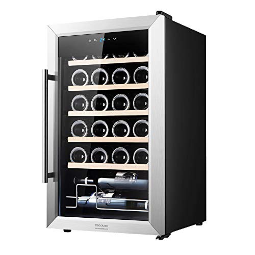 Cecotec Weinkühlschrank GrandSommelier 24000 INOX Compressor. 24 Flaschen mit Kompressor, der eine hohe Leistung garantiert. Einstellbare Temperatur und Touch-Bedienfeld von Cecotec