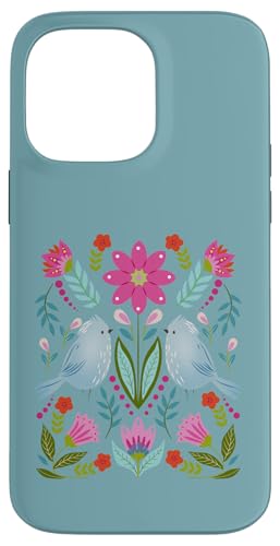Boho Blue Vögel und Blumen Hülle für iPhone 14 Pro Max von Cedar Rue