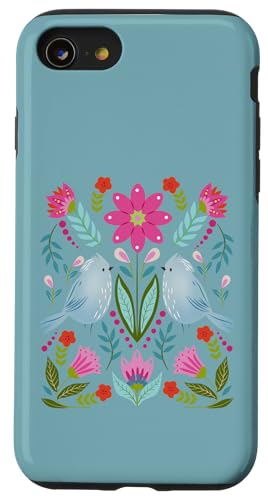 Boho Blue Vögel und Blumen Hülle für iPhone SE (2020) / 7 / 8 von Cedar Rue