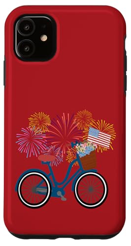 Fahrrad mit amerikanischer Flagge und Feuerwerk Hülle für iPhone 11 von Cedar Rue