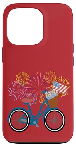 Fahrrad mit amerikanischer Flagge und Feuerwerk Hülle für iPhone 13 Pro von Cedar Rue