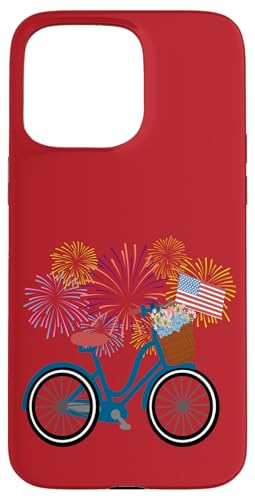 Fahrrad mit amerikanischer Flagge und Feuerwerk Hülle für iPhone 15 Pro Max von Cedar Rue