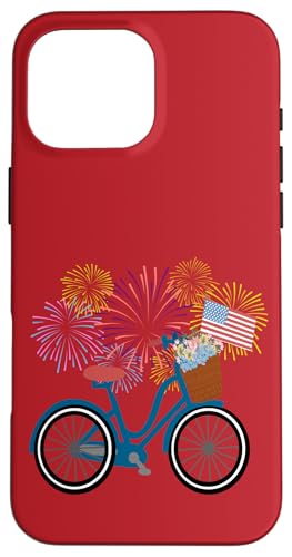 Fahrrad mit amerikanischer Flagge und Feuerwerk Hülle für iPhone 16 Pro Max von Cedar Rue
