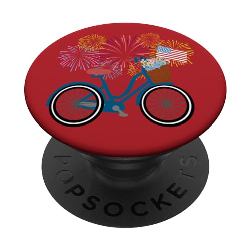Fahrrad mit amerikanischer Flagge und Feuerwerk PopSockets Klebender PopGrip Fahrrad mit amerikanischer Flagge und Feuerwerk PopSockets Klebender PopGrip von Cedar Rue